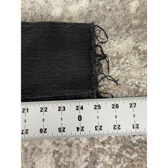 H&M Size 2 Denim Raw Hem Cotton Tapered Jeans Black Button Zip Pockets - Picture 6 of 12